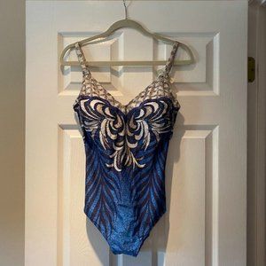 Gottex Silver and Blue NWT One Piece Swimsuit Size 12